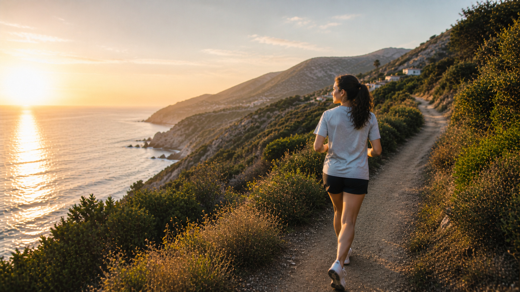 Walking along a scenic oceanfront road